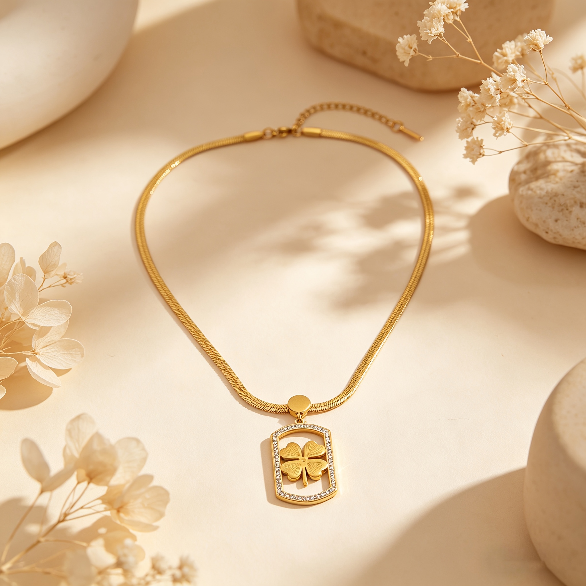 Women's Golden Tone Rotatable Clover Pendant Necklace